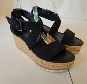 Marc Fisher Navy Suede Espadrille Wedge Sandals, 7.5
